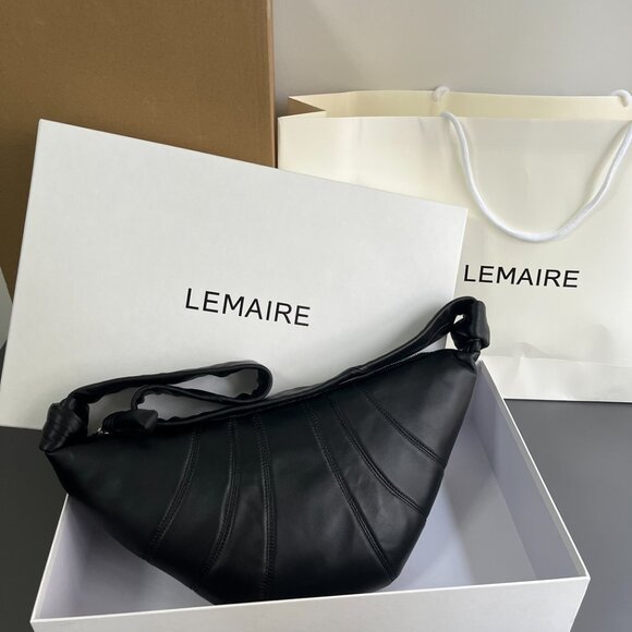 🌸LEMAIRE Shiny Cotton Small Croissant Bag In Chocolate Fondant